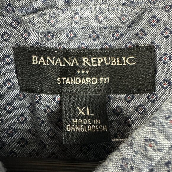 Banana Republic Shirt Mens XL Standard Fit Button Up Blue CottonPrint Pocket - Picture 4 of 7